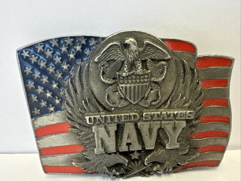 Vintage 1991 Siskiyou Belt Buckle US Navy American Flag USN Military Made in USA